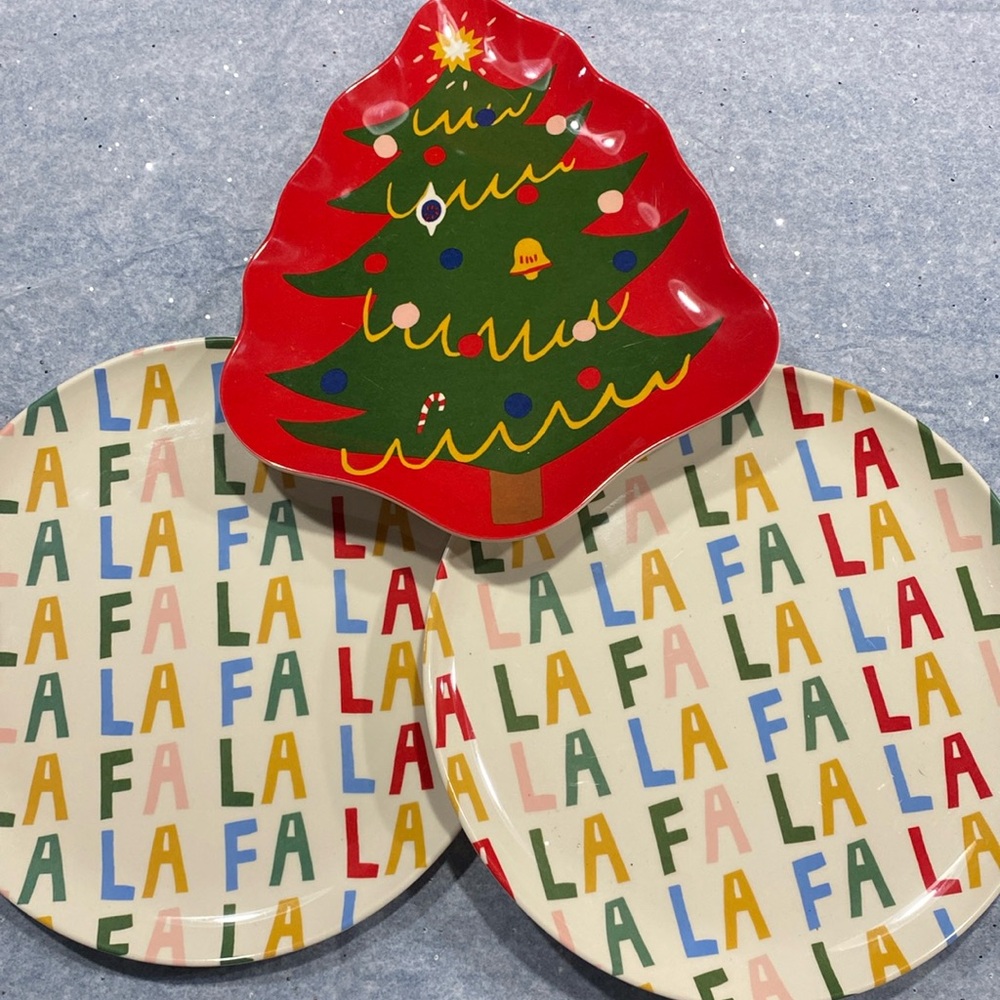 Kohls Wondershop Christmas melamine plates Christmas tree Fa la la holiday new